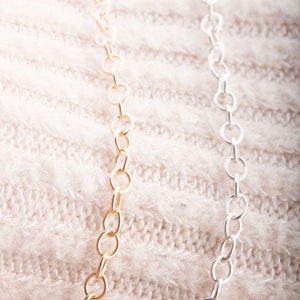 4mm x 3mm Round Cable Chain By Foot in Sterling Silver, Gold Filled, Permanent Jewelry, Permanent Bracelet, Permanent Anklet, Dainty Cable