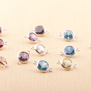6mm - Sterling Silver Birthstone CZ Connectors, AAA Top Quality Cubic Zirconia Bezel Charm, Permanent Jewelry, CZ Birthstone Connectors