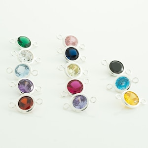 6mm - Sterling SIlver Birthstone Connectors, AAA Top Quality Cubic Zirconia Bezel Charm, Permanent Jewelry Supply, CZ Birthstone Connectors