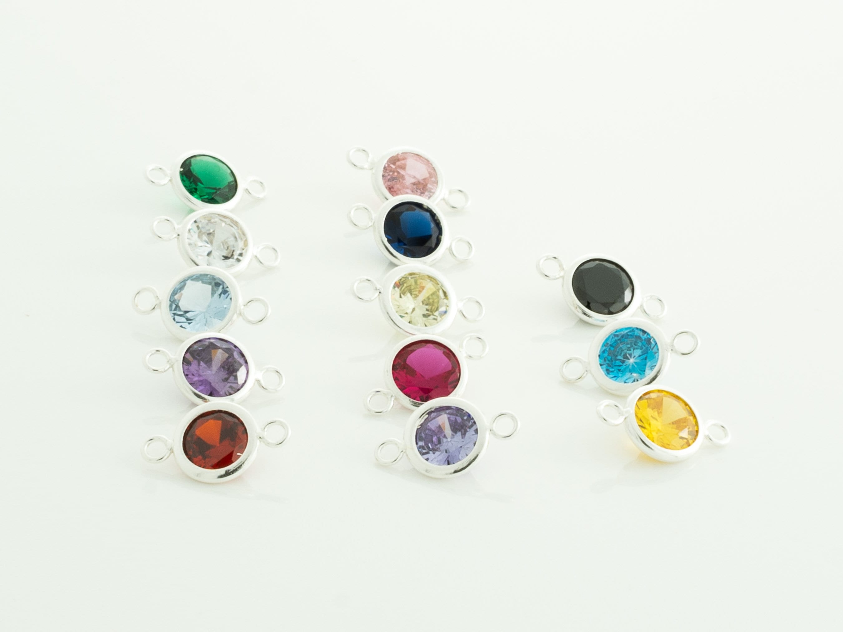 6mm - Sterling SIlver Birthstone Connectors, AAA Top Quality Cubic Zirconia Bezel Charm, Permanent Jewelry Supply, CZ Birthstone Connectors