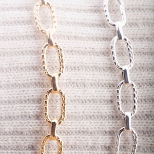 Texture Elongated Rectangle Paperclip Chain By Foot, Gold Filled and Sterling Silver, Permanent Jewelry, Permanent Bracelet, Anklet
