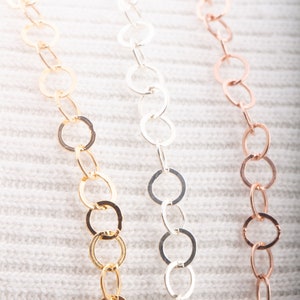 4.5mm x 4mm Flat Round Cable Chain by Foot in Sterling Silver, Gold Filled, Rose Gold Filled, Extension Cable Chain, Permanent Jewelry