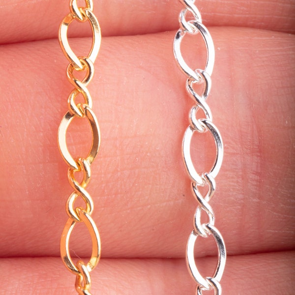 5mm x 3mm Figure 8 Chain by Foot, Available in Gold Filled and Sterling Silver, For Permanent Jewelry, Permanent Bracelet