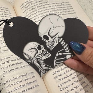 The Lovers Bookmark: Gothic Heart, Skeleton Love, Matte or Holographic Finish