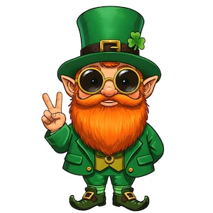 1960s Style Retro Leprechaun Peace Sign Digital PNG