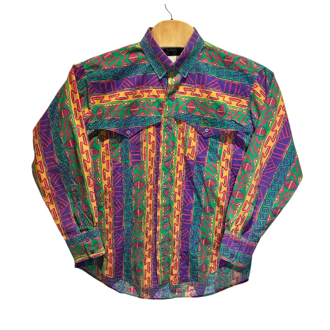 Vintage Ruddock Bros Western Shirt XL Tail Cotton Bold Multicolor 