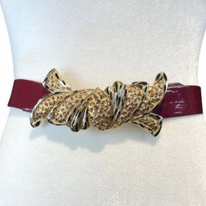 Vintage Mimi di N 1987 Burgundy Patent Leather Belt Amber Rhinestone Buckle Glam Red Leather Vintage Belts for sale | eBay main image 3