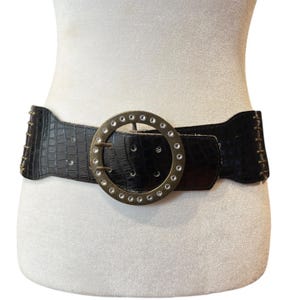 Vintage Wide Waist Statement Belt 3 In Croc Calf Hair Rhinestone M‎ Via Fiorelle Women main image 4