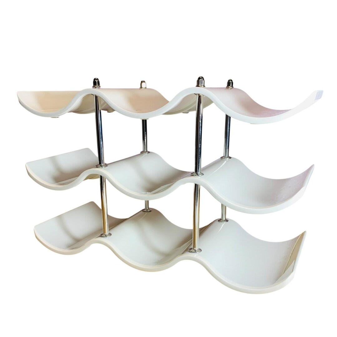 Vtg MCM Wave Design Wine Rack 9 Bottle Lucite Acrylic Chrome Countertop ...