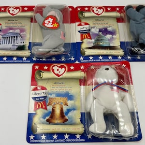 Rare Retired American Trio Series Teenie Beanies - Complete Set of Three - Lefty, Liberty, and Righty - McDonald&#39;s Edition