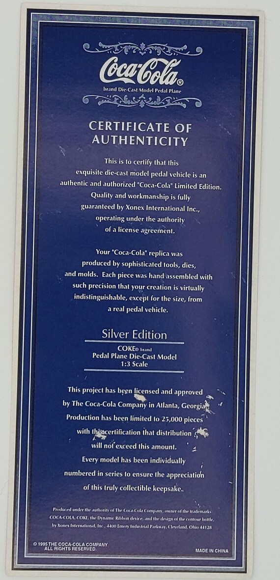 Coca Cola Pedal Plane Silver Edition 1:3 Scale Die Cast Metal