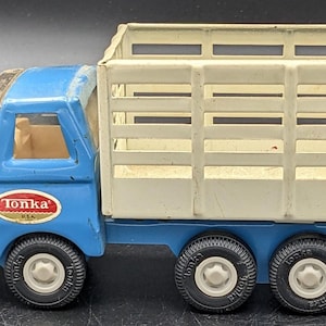 Tonka Toy Truck: Vintage Mini Dump Stake Bed (Blue & White)