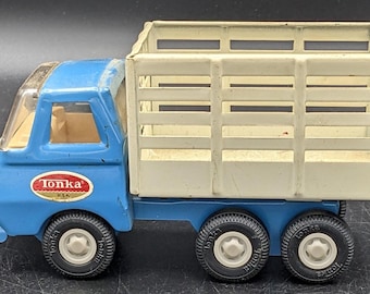 Tonka Toy Truck: Vintage Mini Dump Stake Bed (Blue & White)