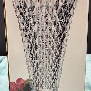 Vintage Indiana Glass Diamond Point Footed Vase | Clear Glass Vase
