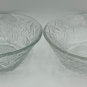 Vintage Indiana Glass Pineapple & Floral Salad Bowls - Set of 2, 7.5&quot;, Scalloped Rim