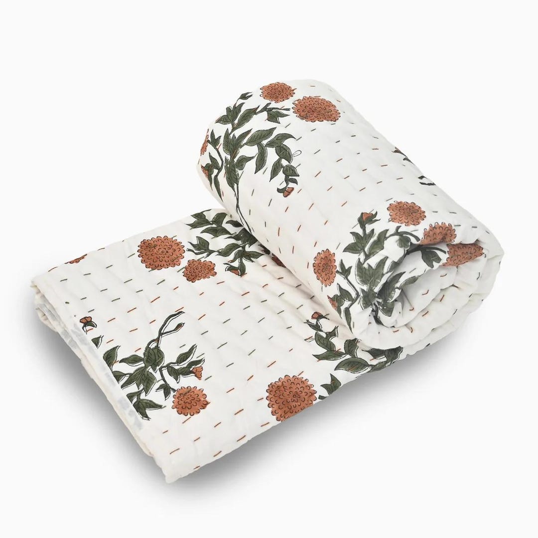 Rust Quilts Rust Floral Buta Quilt | Hand Block Printed Cotton Quilt | Handmade ...