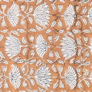 Tulip Flower Block Print Upholstery Fabric