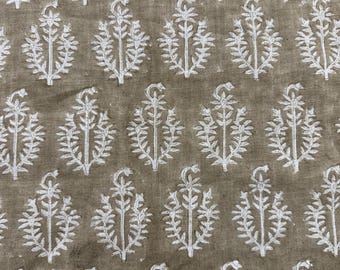 Juniper Block Print Linen- Artisan Handmade Textile, Patterned Fabric, Sewing Linen, Drapery Material, Cushion Fabric, Upholstery Material