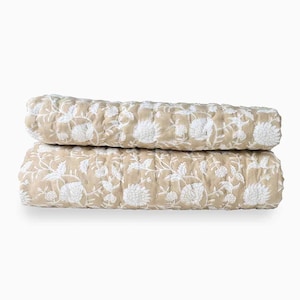 Petunia Hand Block Printed Quilt | Cotton Kantha Bedding, Floral Bedspread, Baby to King Sizes