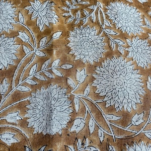58&quot; inches Indian Hand Block Print Fabric, Indian Linen Fabric, Block Print Fabric, Designer Floral Printing Fabric, Upholstery fabric,