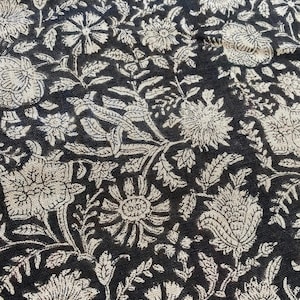 58&quot; inches Indian Hand Block Print Fabric, Indian Linen Fabric, Block Print Fabric, Designer Floral Printing Fabric, Upholstery fabric,