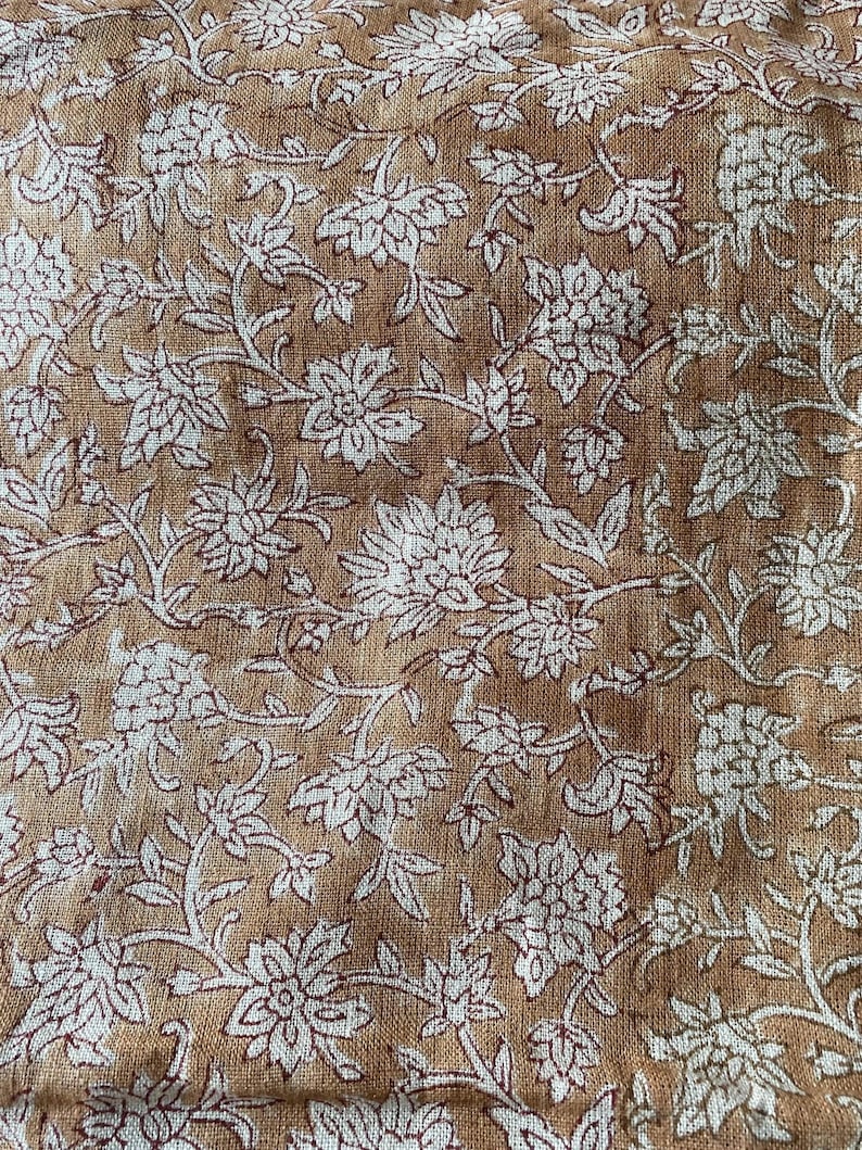 handloom linen,floral linen,linen fabric yard,european linen,upholstery linen,curtain linen,clothing linen,peach pink linen,light brown linen,fabric by yard,printed linen,durable linen,designer linen