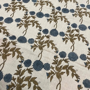 58" inches Indian Hand Block Print Fabric, Indian Linen Fabric, Block Print Fabric, Designer Floral Printing Fabric, Upholstery fabric,