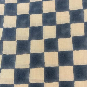 Odette Hand Block printed Checkered Cotton Fabric 44" Wide, Soft Cotton Home Decor Upholstery Fabric, Curtain Cushion Material, Jaipur Craft