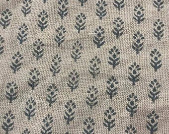 Sophia Block Print Linen Fabric- Botanical Print, Home Decor Fabric, Upholstery Fabric, Hand Block Print, Artisan Fabric, Boho Decor
