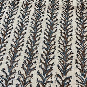 Joy Indian Hand Block Print Linen Fabric for Drapery and Upholstery