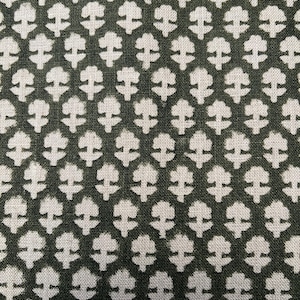 Forest Green Kashish Booti Hand Block Printed Linen Fabric by Yard, Handloom Linen for Upholstery & Home Decor