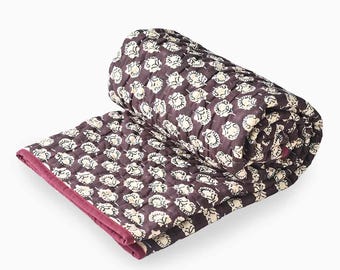 Hand Block Printed Baby Quilt: Bluebell Buti Cotton Blanket