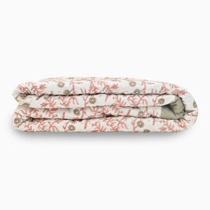 Coral Pink Hand Block Quilt | Sage Floral Cotton Quilt | Handmade Vintage Bedding