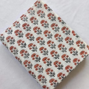 Bette Hand Block Print Indian Cotton Fabric | Floral Textile for Pillows, Curtains, Upholstery & Crafts, Decorative Cotton, Patterned Fabric