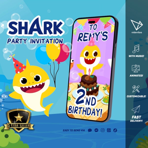 Animated Baby Shark Video Invitation for Boys or Girls Birthday Party