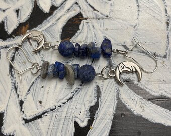 Deep Blue Sodalite Moon Earrings