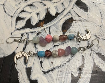 Recycled Pastel Silver Moon Earrings