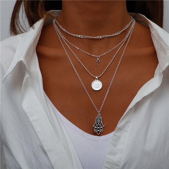 Sterling silver multi layer necklace sale