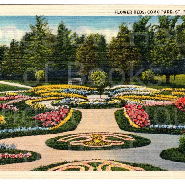 Como Park St Paul Minnesota Garden Flower Beds Souvenir Vintage 1940s Linen Postcard Tichnor Journal Ephemera