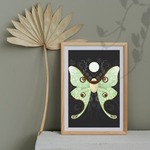 Luna Moth, American Moon Moth, Printable Wall Art, Nature Painting, Eclectic, Statement Piece, Print at Home, DIGITAL DOWNLOAD.