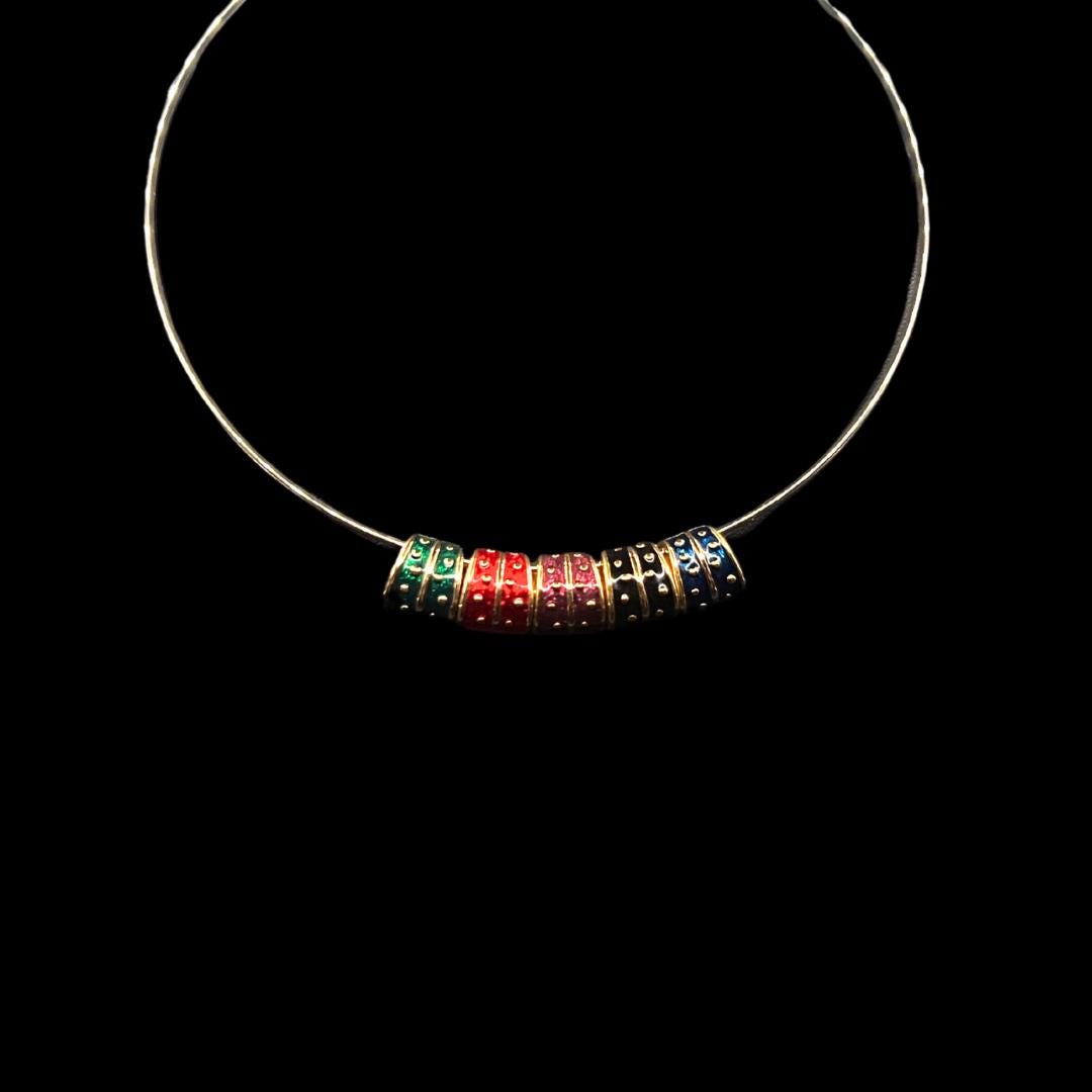 CLEARANCE Joan Rivers Gold, Enamel and Rhinestone Wire Collar Necklace Red, Green, Blue With Pouch