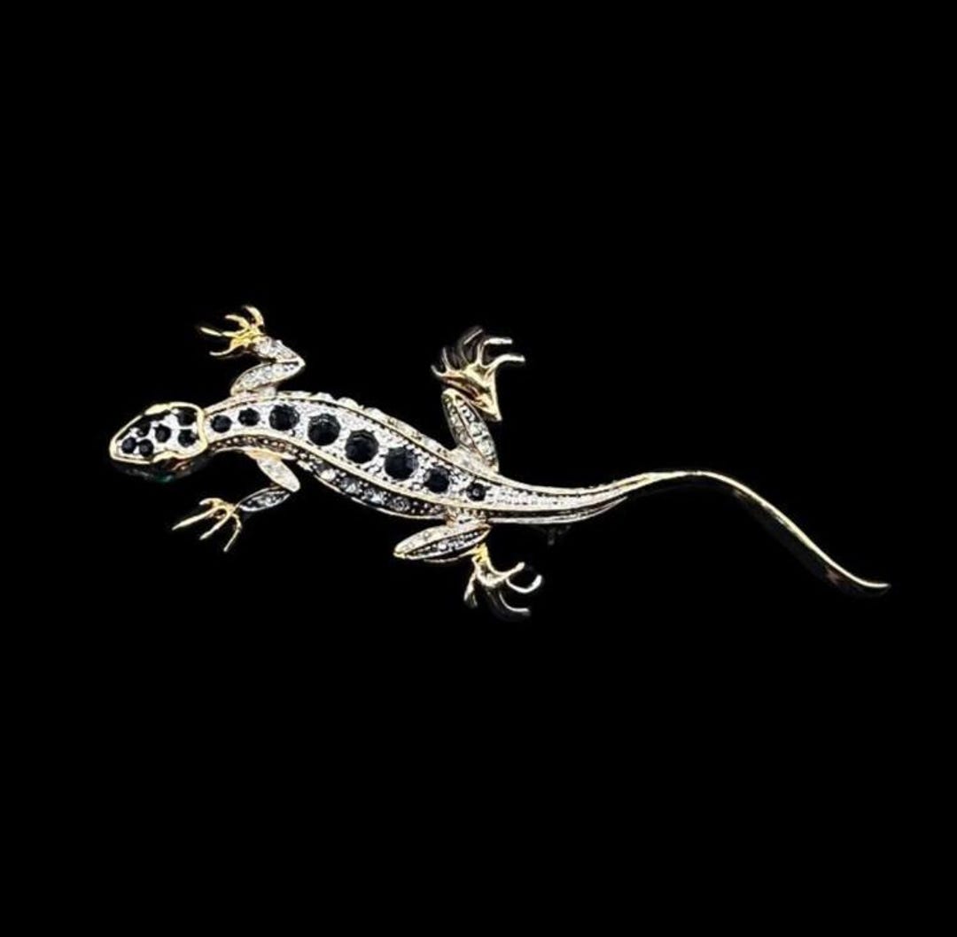 Vintage Large Lizard or Gecko Brooch 18K Electroplate and Swarovski ...
