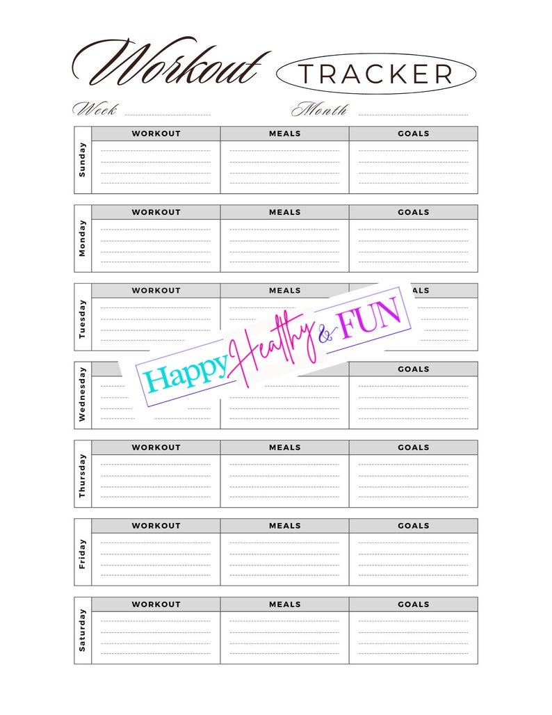 Workout Planner and Tracker Instant Download Etsy