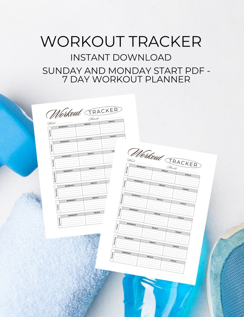 Workout Planner and Tracker Instant Download Etsy