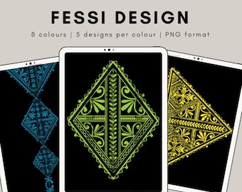 Henna Fessi Amazigh Designs | 8 Amazigh Colours | PNG for Welcome Signs, Invitations & Logos