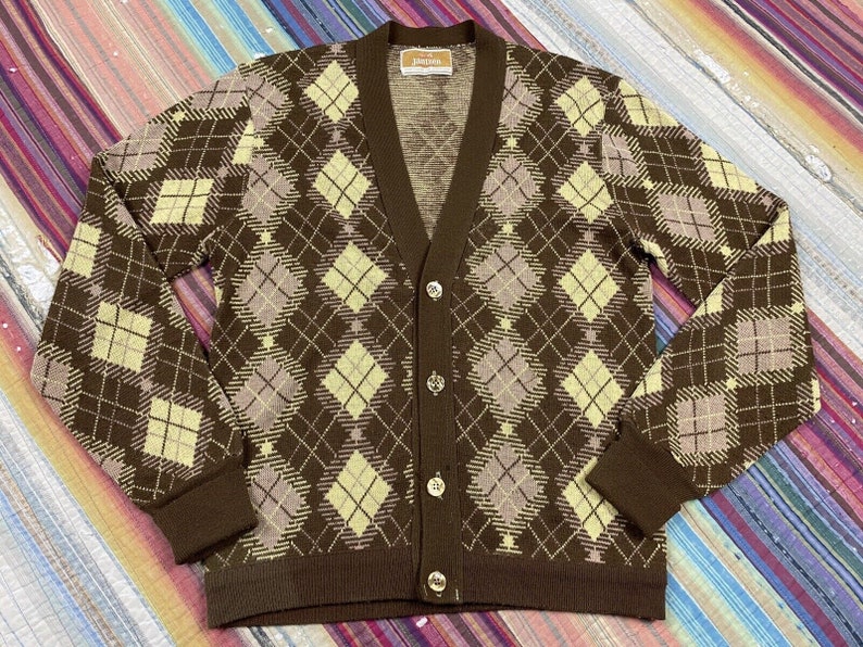 Vintage 90'S Jantzen knit cardigan, made in the USA, size L, men's unclear gray type Vintage Second Hand