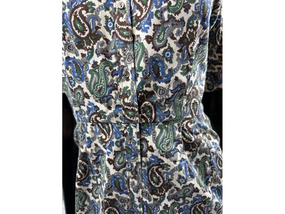 Vtg Cos Cob Peter Pan Collar Shirt Dress Blue Green Brown Paisley Junior Petite View 6