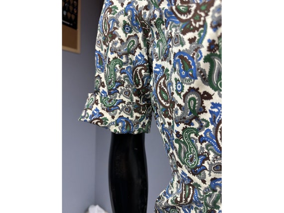 Vtg Cos Cob Peter Pan Collar Shirt Dress Blue Green Brown Paisley Junior Petite View 5