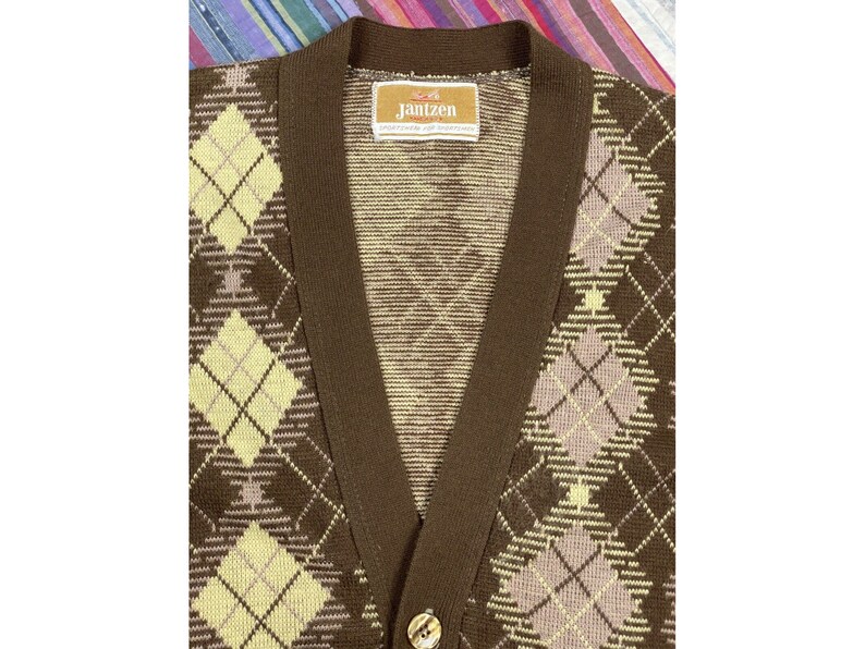 60'S Jantzen Argyle Pattern V-neck knit sweater, made in USA, men's size L, vintage /evb008617