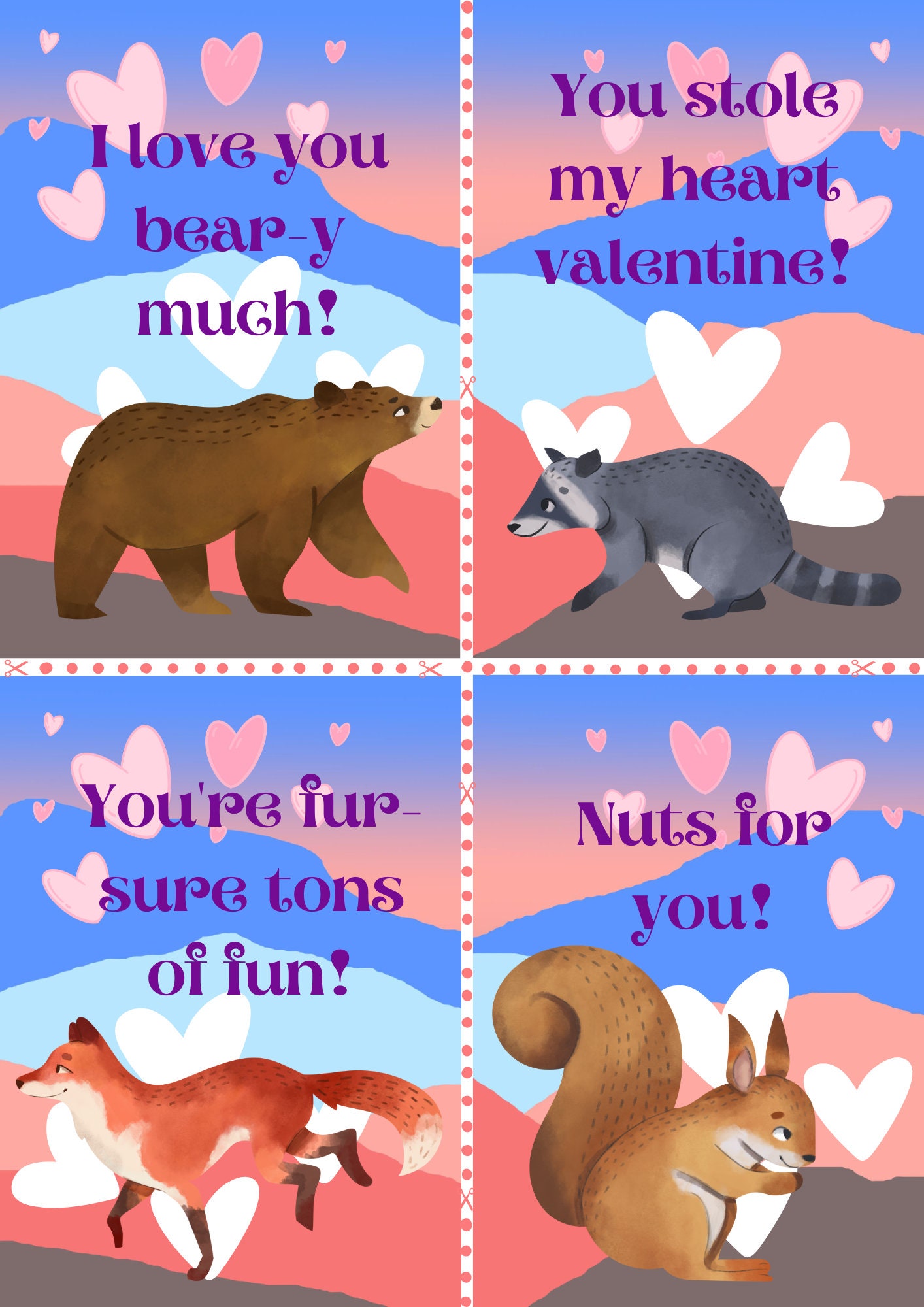 Printable Children's Valentines Cards With Animals - Etsy